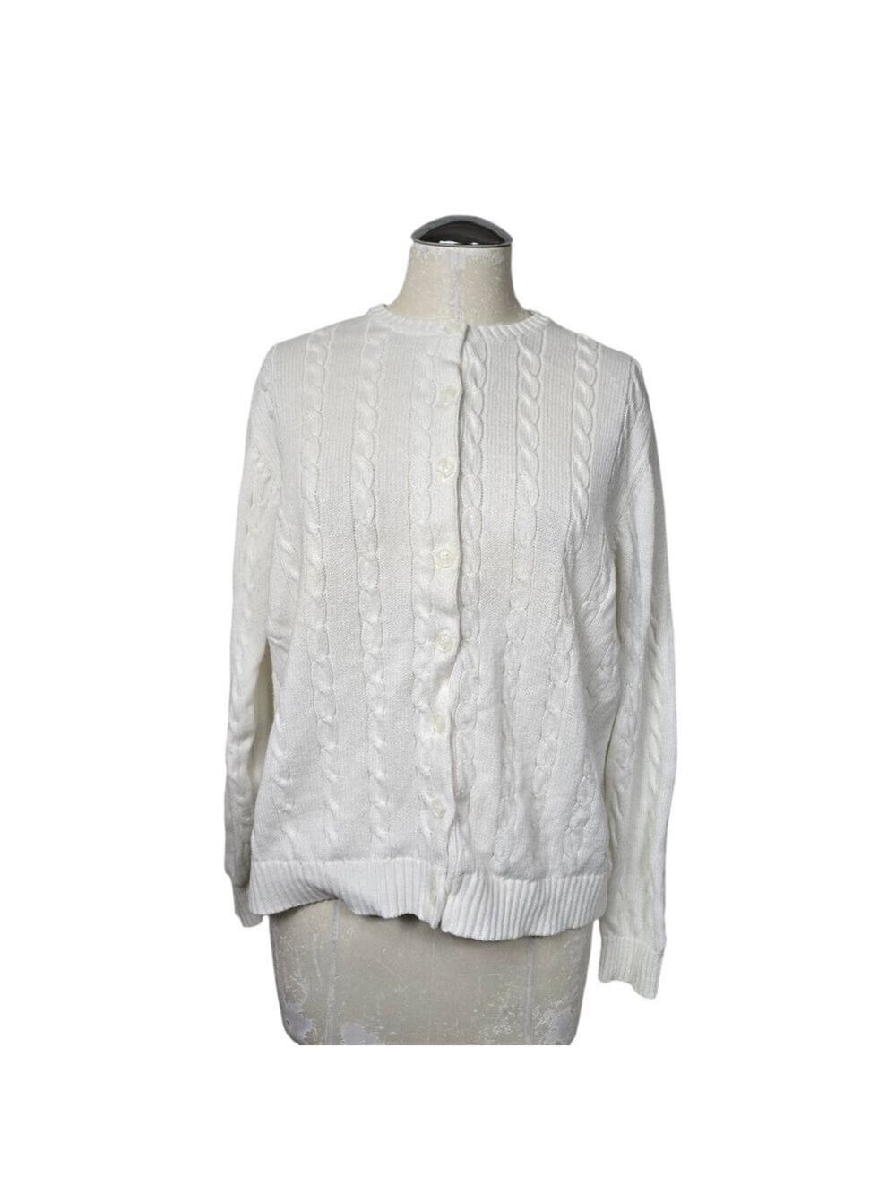 Greenwich White Button Down Knit Cardigan L